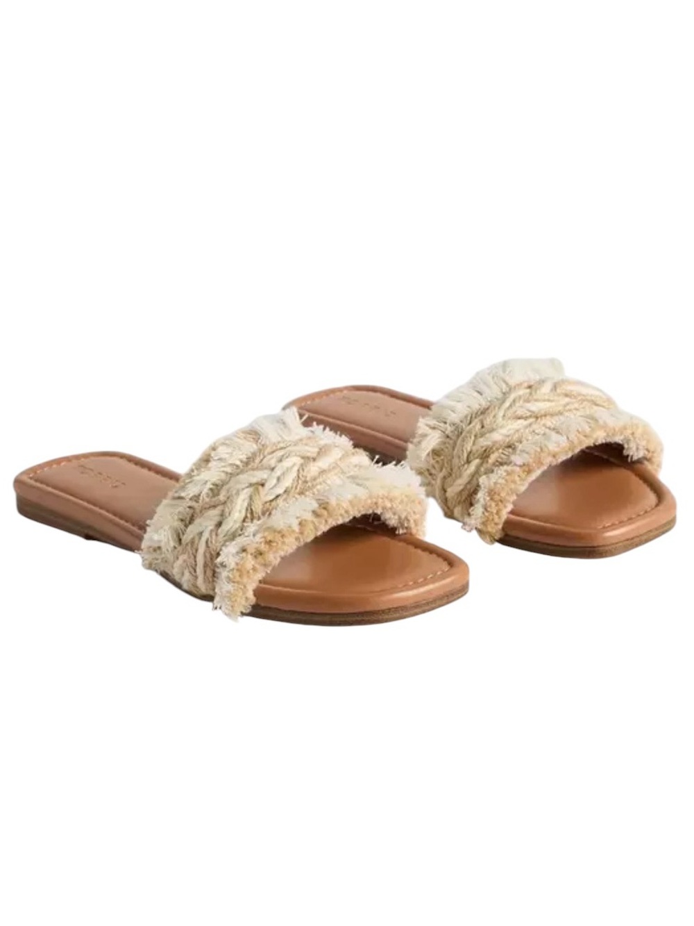 Torrid Fringe Braided Slide Natural Sandals Size 8.5 WW NWT Cream Boho Flat